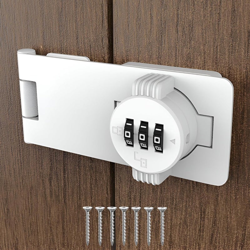 RETRIN Keyless Combination Lock - 3-Digit Combination Lock for Doors - Twist Knob Hasp Latch Lock with Password Code - Zinc Alloy Door Latch for Kitchen Drawers, Cabinets, Cupboard (White) - Image 1